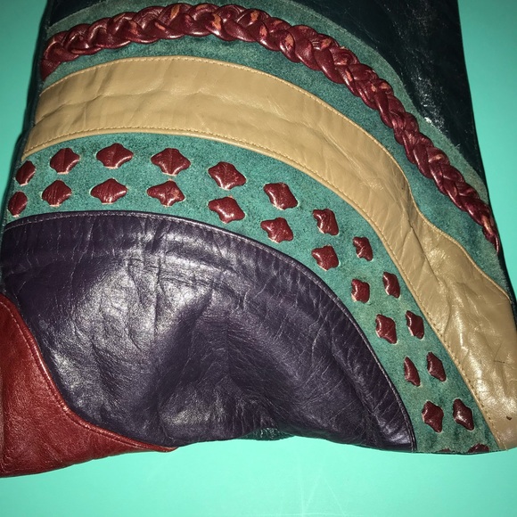 Gorgeous Bohemian Clutch Pouch Green Burgundy Tan Zippered Top - Picture 10 of 15